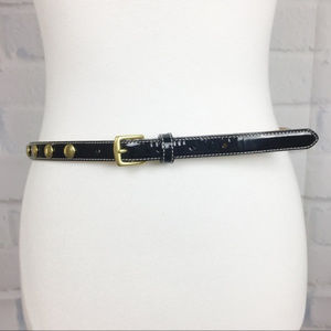 Coach black patent and gold stud skinny belt